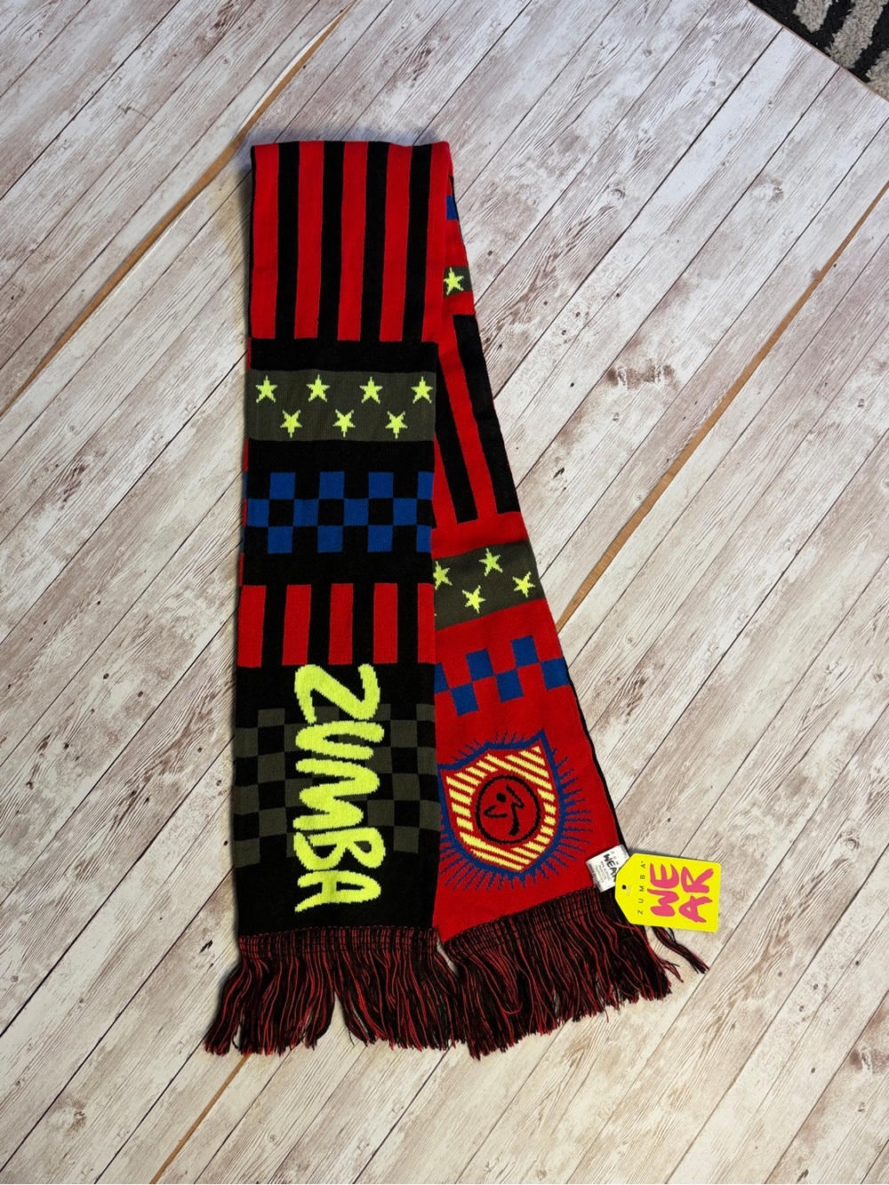 Zumba Fitness Red, Black, Blue & Neon Green Patterned Scarf